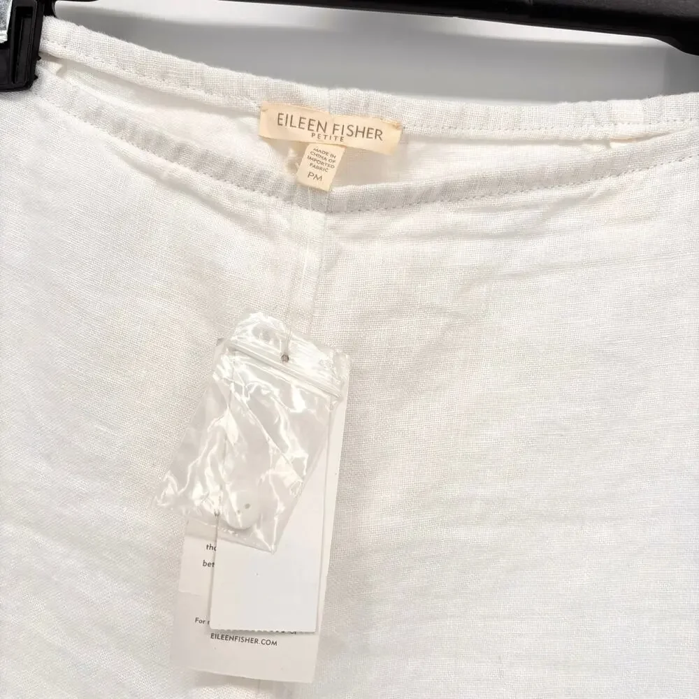 Eileen Fisher Linen Pants PM Petite Medium Wide Leg Cropped Zip Beach Lagenlook - Picture 3 of 7